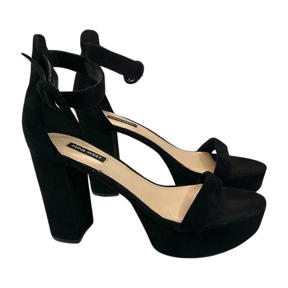 NINE WEST - REBEKA, Black GENUINE Suede Ankle Strap heel Platforms Size 9.5 - Picture 1 of 8